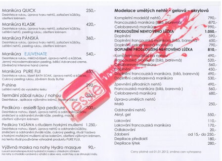 Ceník NAIL CLINIC Ceník NAIL CLINIC